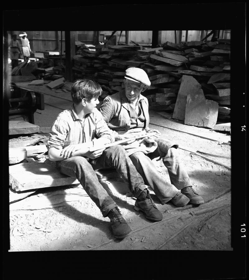 Quarryman and his apprentice - 'jermon', Dinorwig Quarry, early 1960s.