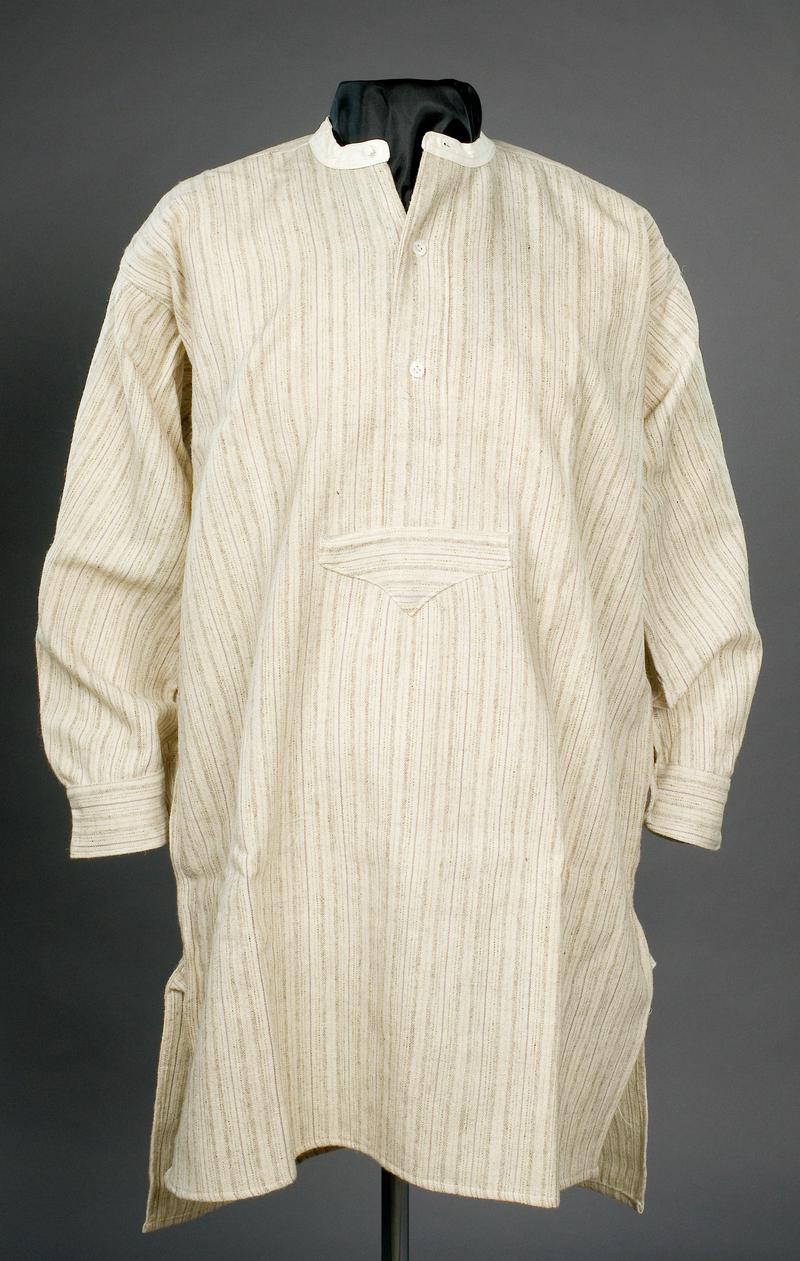 Flannel working shirt; cream with pale blue & brown stripes