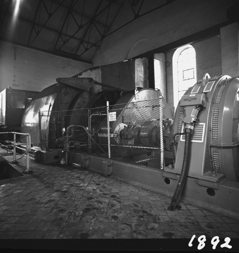 Black and white film negative showing the winding engine inside the engine house, Deep Duffryn Colliery, 22 April 1980.