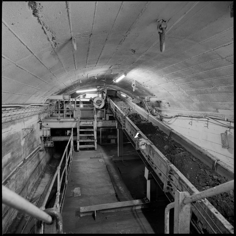 Black and white film negative showing the reconstructed pit bottom at Lady Windsor Colliery, August 1980.  'Lady Windsor Aug 1980' is transcribed from original negative bag.