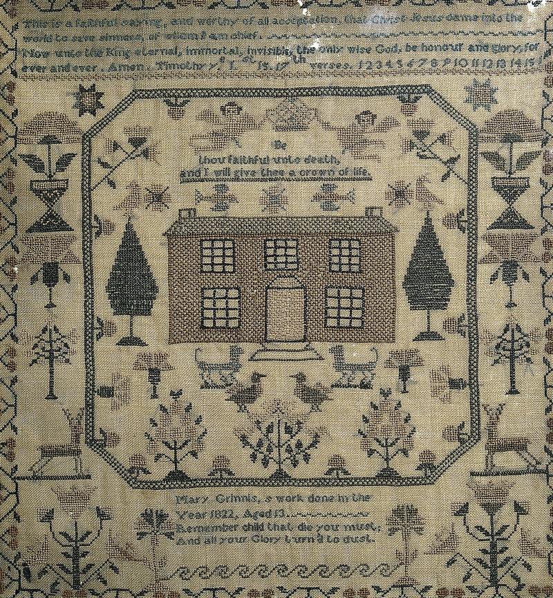 Sampler (motifs & verse), made in Pembrokeshire, 1822