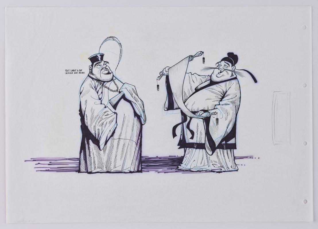 Turandot animation production sketch of two ministers.