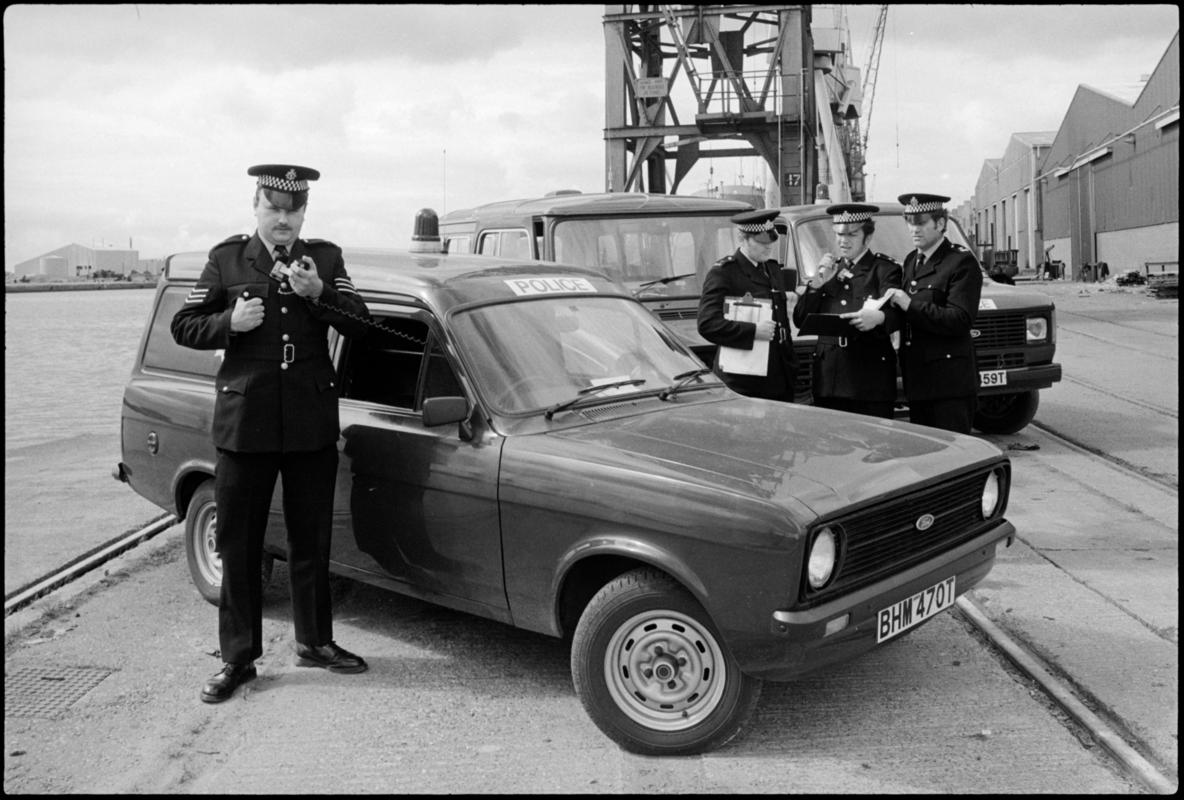 British Transport (Docks) Police at Queens Alexandra Docks, Cardiff. Sergeant Peter Cooper is on the left.