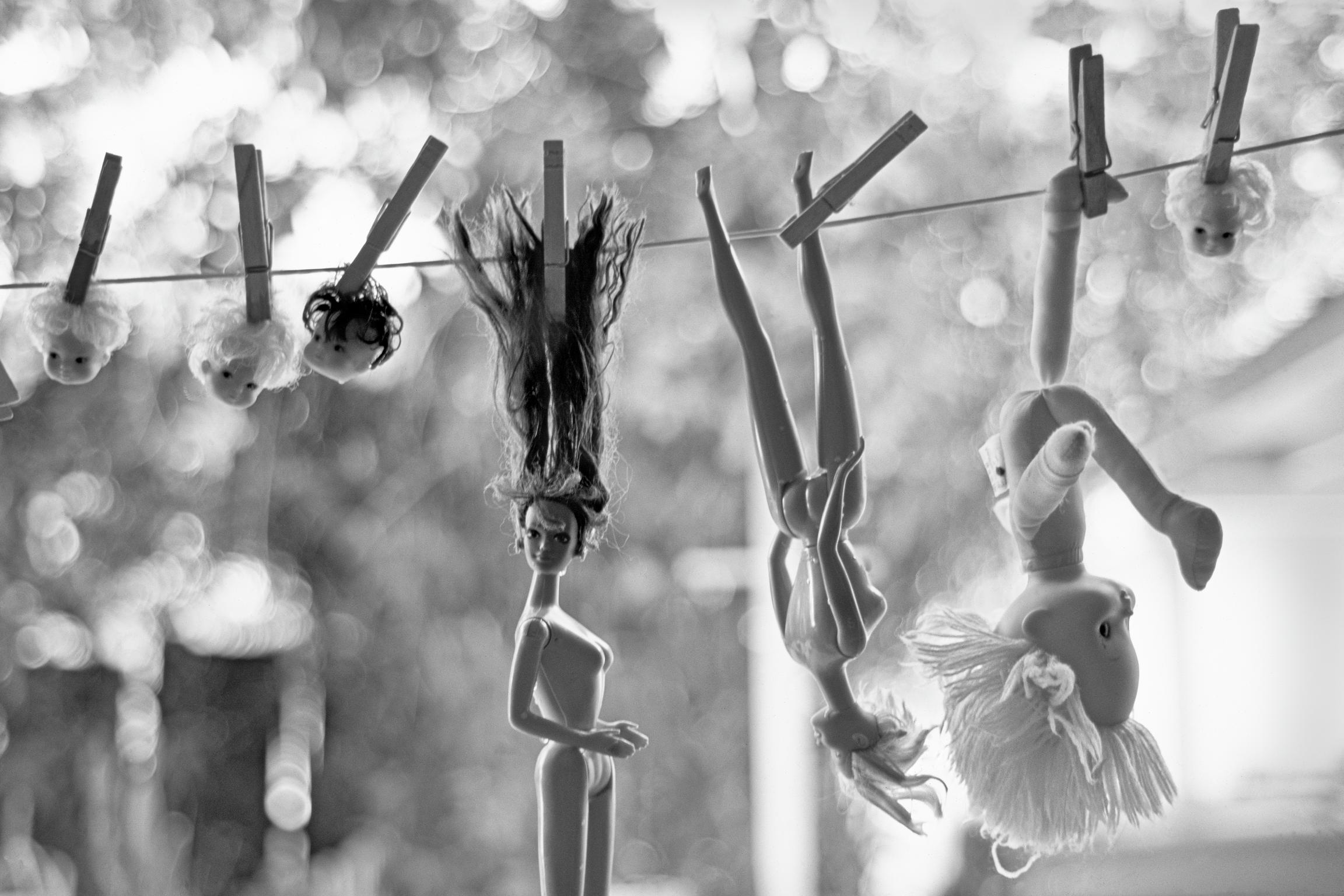 Backyard Barbie Doll washing line is surreal. Mesa, Arizona USA