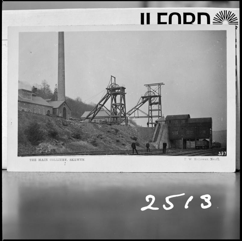 Black and white film negative of a photograph showing a general view of Main Colliery, Skewen.  'Main' is transcribed from original negative bag.