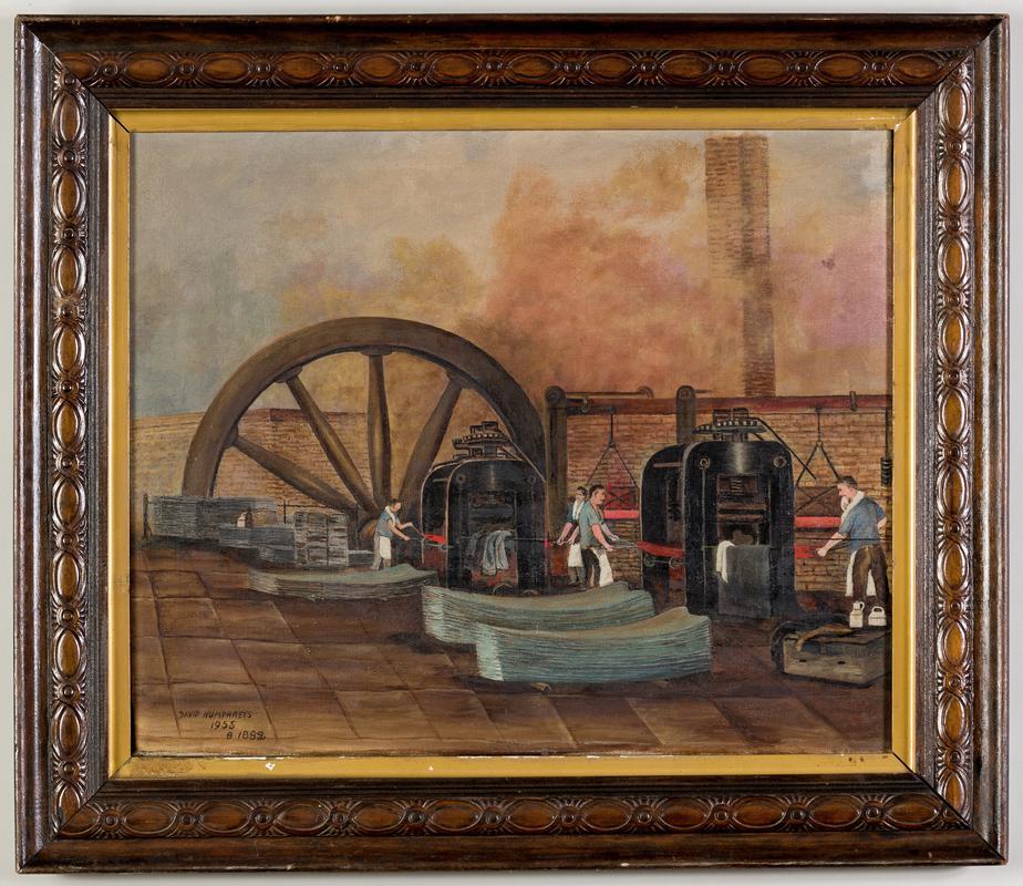 "Hot Mill's" depicts part of the sheet mills, at Pontardawe Steel, Tinplate & Sheet Works.