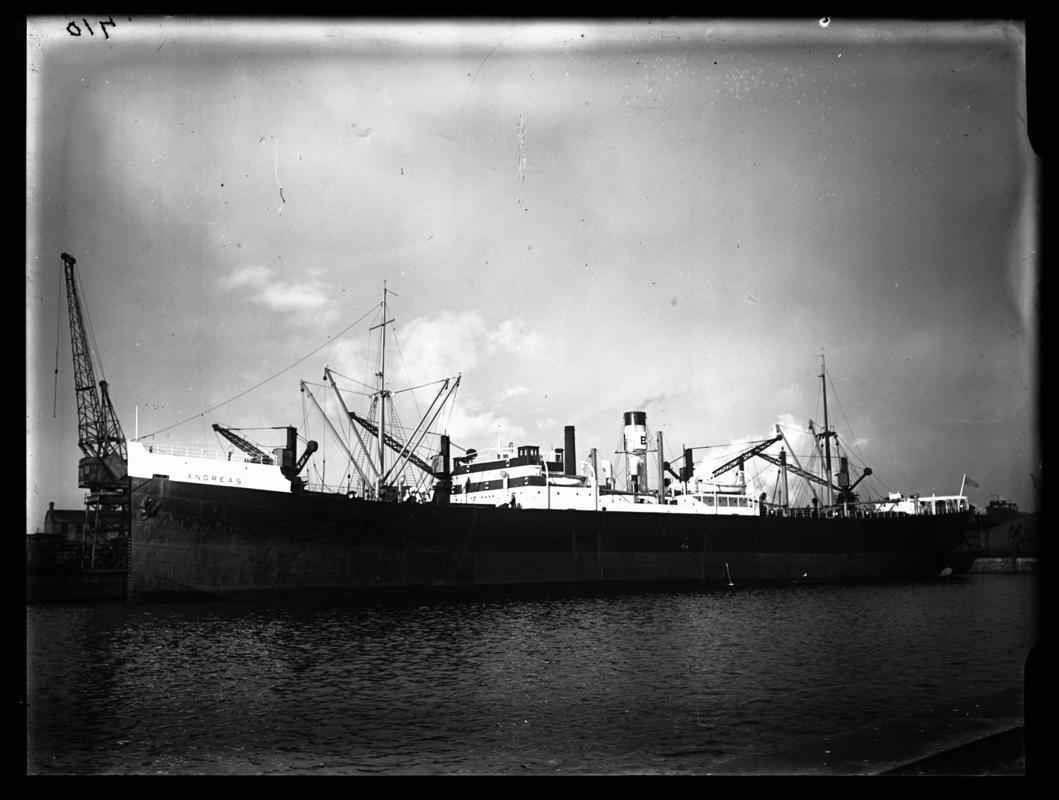 Port Broadside view of the S.S. Andreas Cardiff Docks c.1936