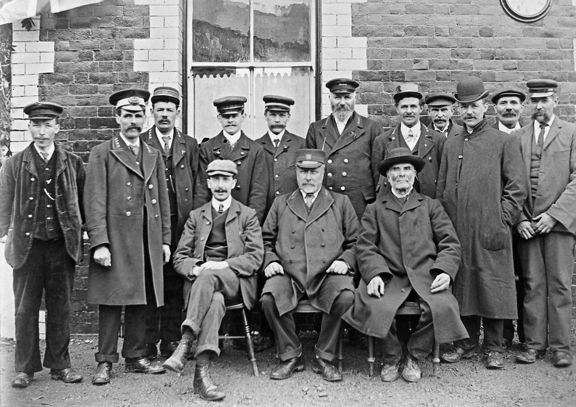 Staff at an unidentified Manchester and Milford Railway station