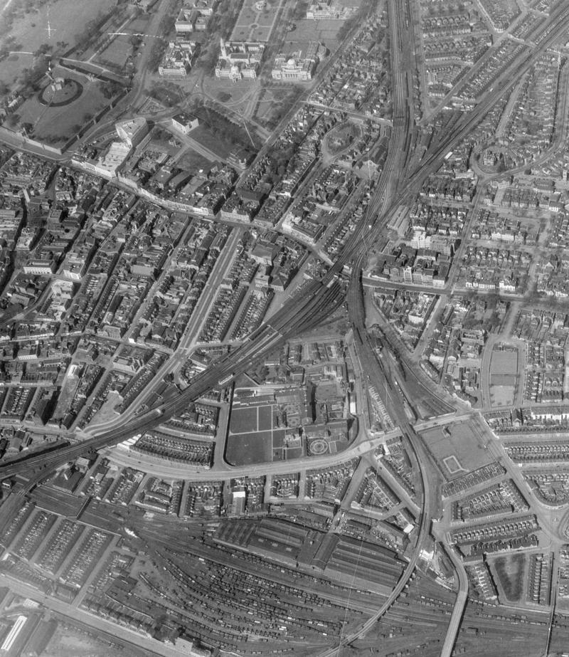 Aerial view Cardiff Queen Street Station & surrounding area