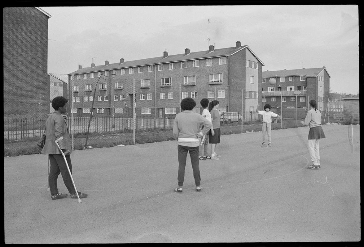 Girls playing netball at Butetown Youth Club.