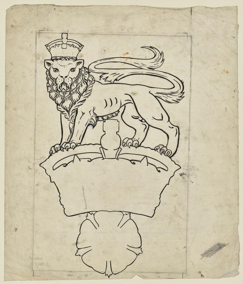 Lion on crown and rose