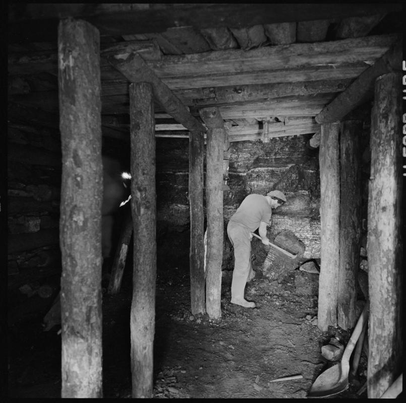 Black and white film negative showing a miner at the coal face, Big Pit Colliery.  Appears to be identical to 2009.3/3003.