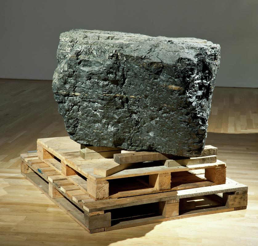 Large Block of coal on display in the Contempory Art Gallery (gallery 24) for Simon Pope's film work 'Primary Agents of a social world'.
