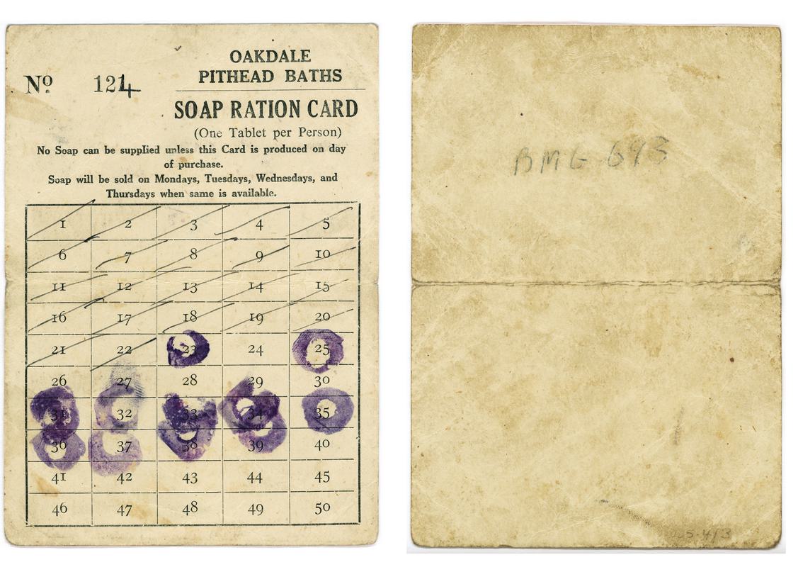 Oakdale pithead baths, soap ration card