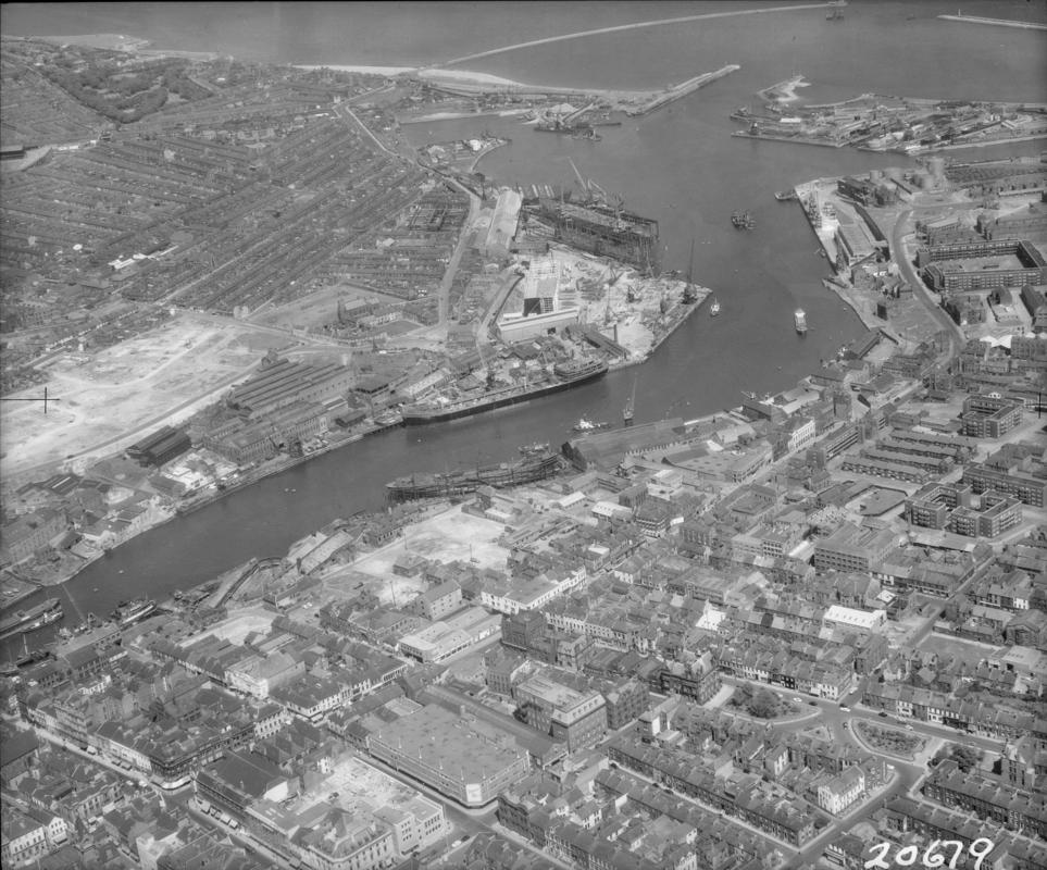 Sunderland, part of central area, with J.L. Thompson's Shipyard and Doxford's Palmer's Hill Engine Works on far side of river