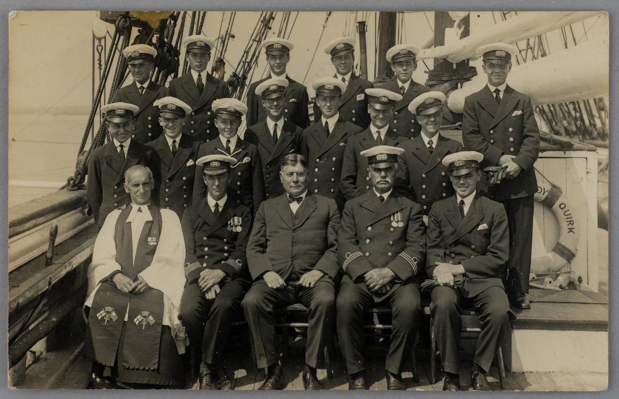 Group of trainees on vessel LADY QUIRK at Poole, 9 July 1930 - Post card Print