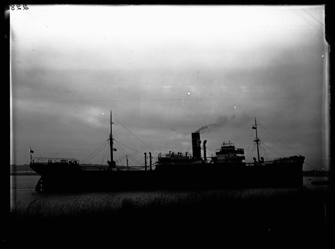 Starboard broadside view of S.S. BADJESTAN, c.1936.