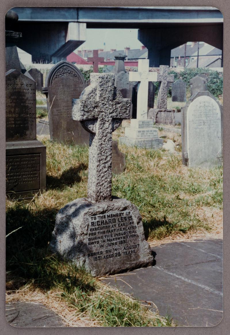 Gravestone commemorating Richard Lewis (Dic Penderyn), St. Mary_s Church, Aberafan, 14 August 1983.
