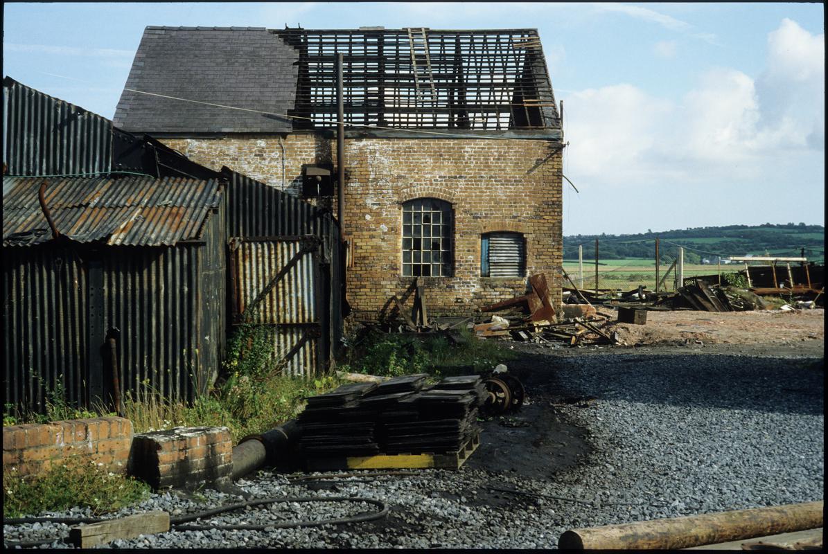 Colour film slide showing derelict colliery buildings,  Morlais Colliery, 4 September 1982.