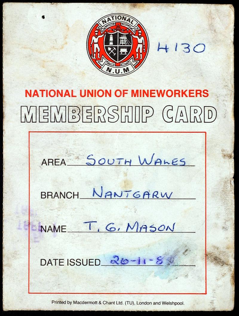 National Union of Minerworkers Membership Card (front)