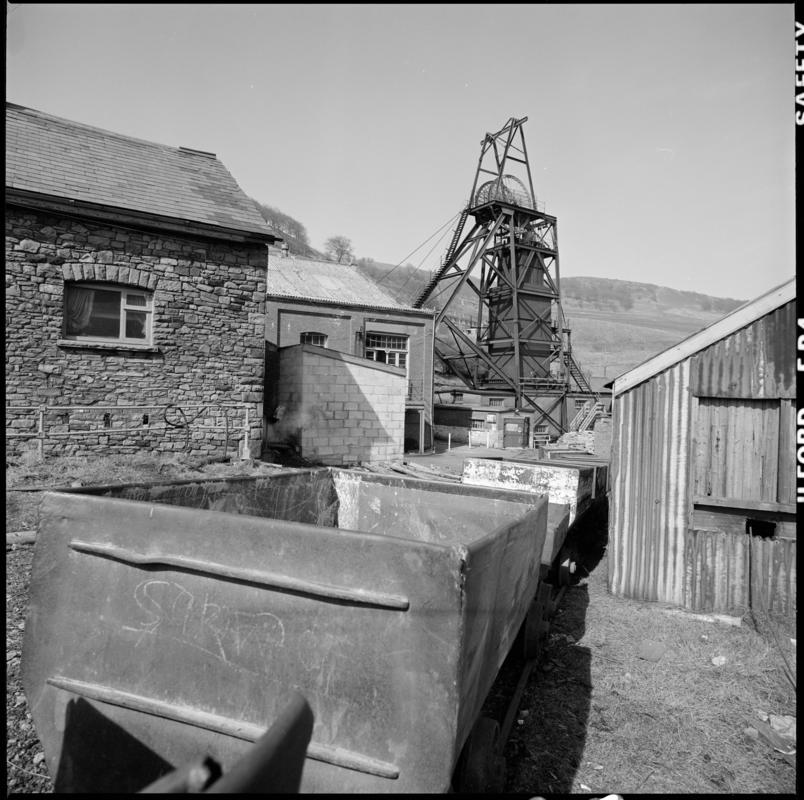 Black and white film negative showing a view of the upcast shaft, Cwmtillery Colliery.  'Cwmtillery' is transcribed from original negative bag.