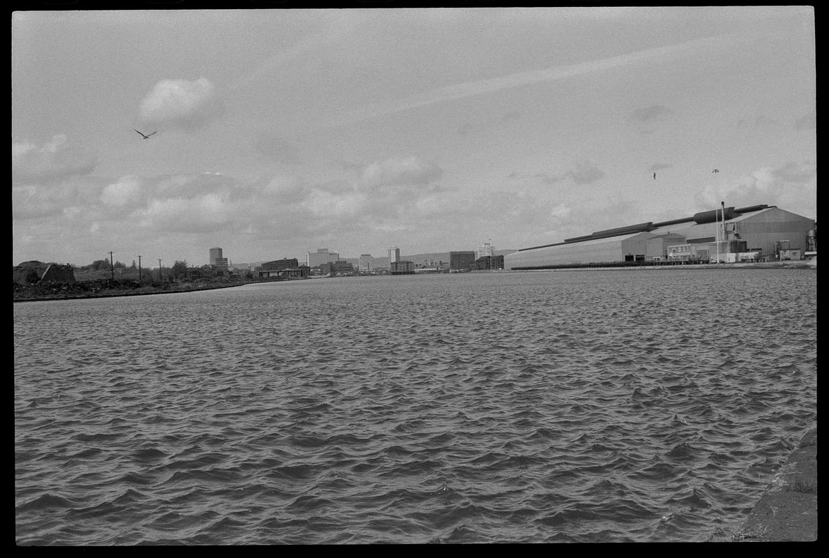 View from west side of Bute East Dock, with steelworks in the background.