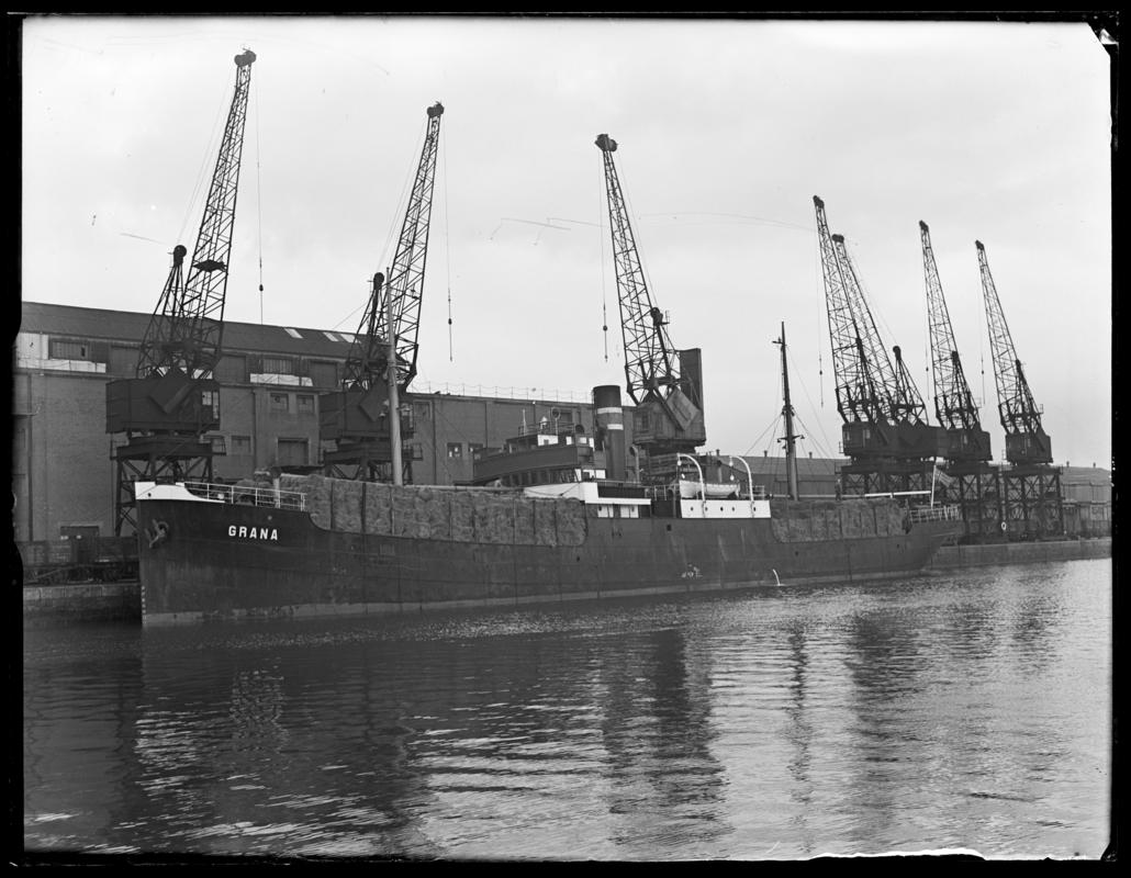 _ port bow view of S.S. GRANA, Cardiff Docks, 1948.