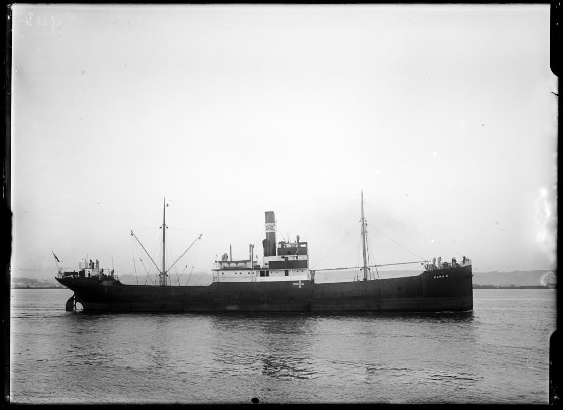 Starboard broadside view of S.S. ELNA E, c.1936.