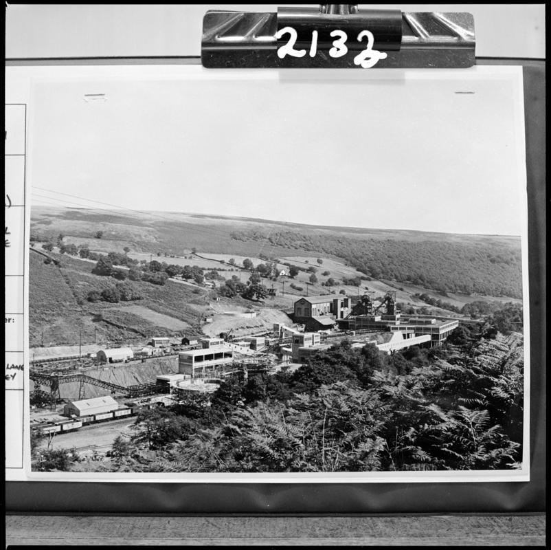 Black and white film negative of a photograph showing a surface view of Hafodyrynys Colliery.