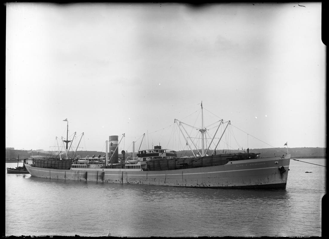 Three quarter Starboard bow view of S.S. ELIAS G. KULUKUNDIS, c.1936.