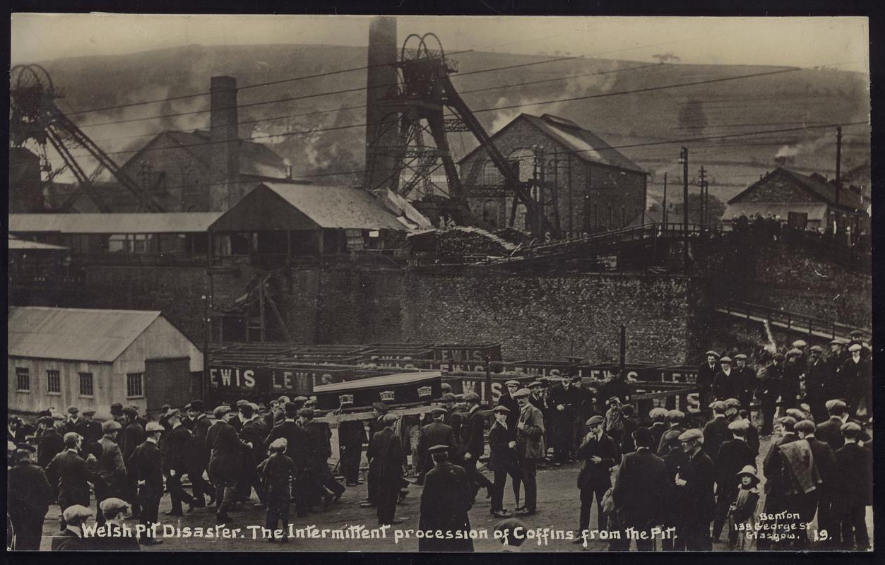 Universal Colliery, Senghenydd. Welsh Pit Disaster. The intermittent procession of coffins from the pit.