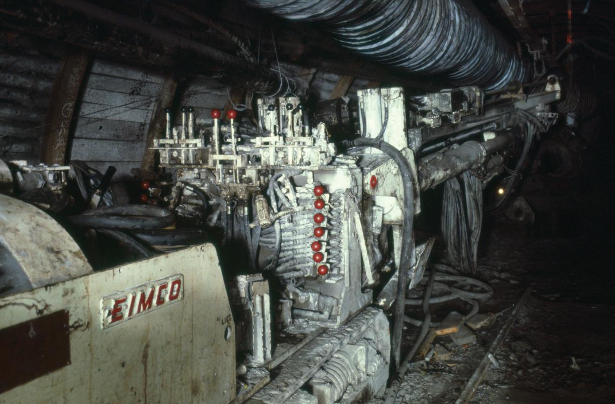 Colour film slide showing an Eimco machine, Oakdale Colliery.
