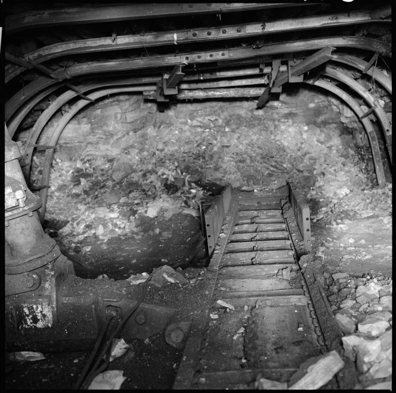 Black and white film negative showing the G11 face, Big Pit Colliery 24 February 1979.  'Big Pit Blaenavon G11 24/2/79' is transcribed from original negative bag.