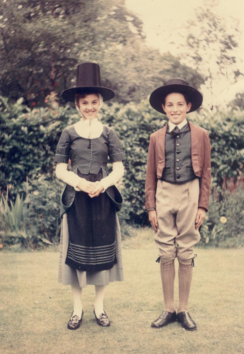 Members of Parti'r Gest folk dancing group, early-to-mid 1950s. On the right is Gareth Jones (lender of image) standing next to his female dance partner (unidentified).