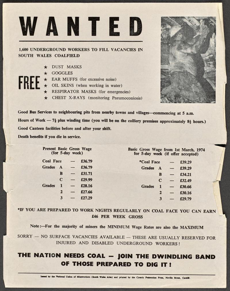 Leaflet - 'Wanted 1,600 underground workers ...'