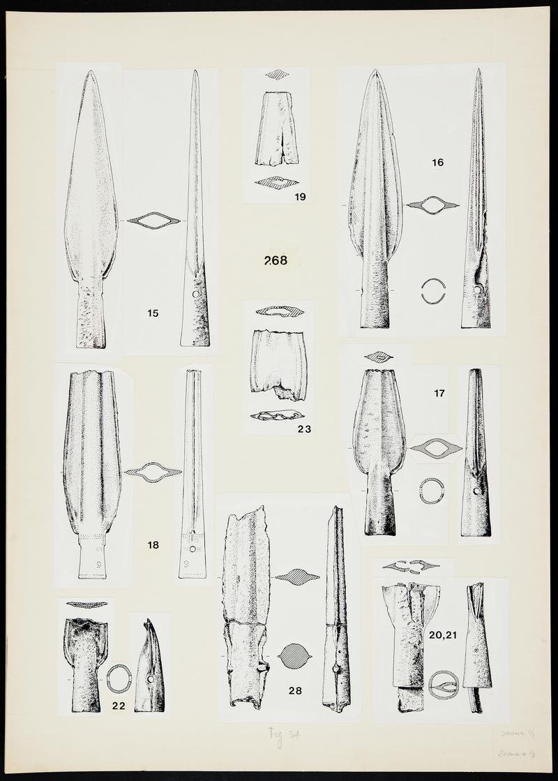 Guilsfield spearheads - illustration showing cross-section of hollow blades. No.s 15