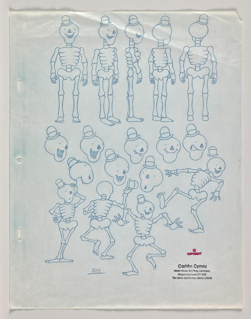Funny Bones animation drawing of the character Big. Stamped with production company name.