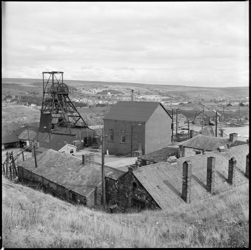 Black and white film negative showing a general view of Big Pit, 22 August 1975.  'Big Pit Blaenavon 22 Aug 1975' is transcribed from original negative bag.