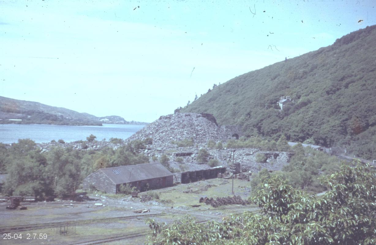 View of the yard in front of the Gilfach Ddu workshops, Dinorwig Quarry. This has now been landscaped and used as a car park.