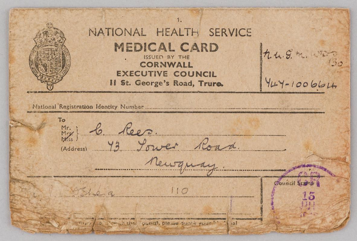 NHS Medical Card.