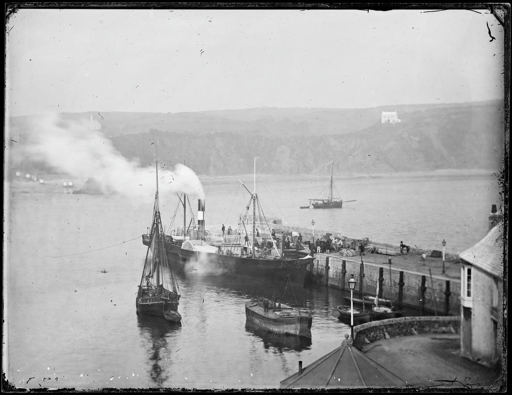 The Juno blowing off steam at Tenby (glass neg)