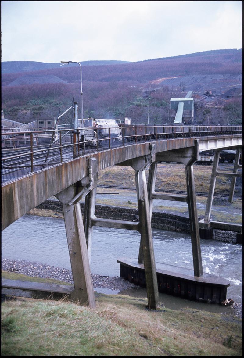 Colour film slide showing a concrete viaduct linking Blaengwrach Colliery with the washery.