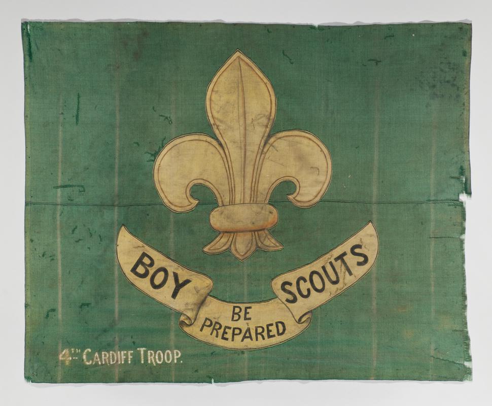 Flag given by the 4th Cardiff Troop (Boy Scouts) to Captain Robert Falcon Scott to take with him on his expedition to the South Pole in 1910. 

length: 925mm
width: 1150
