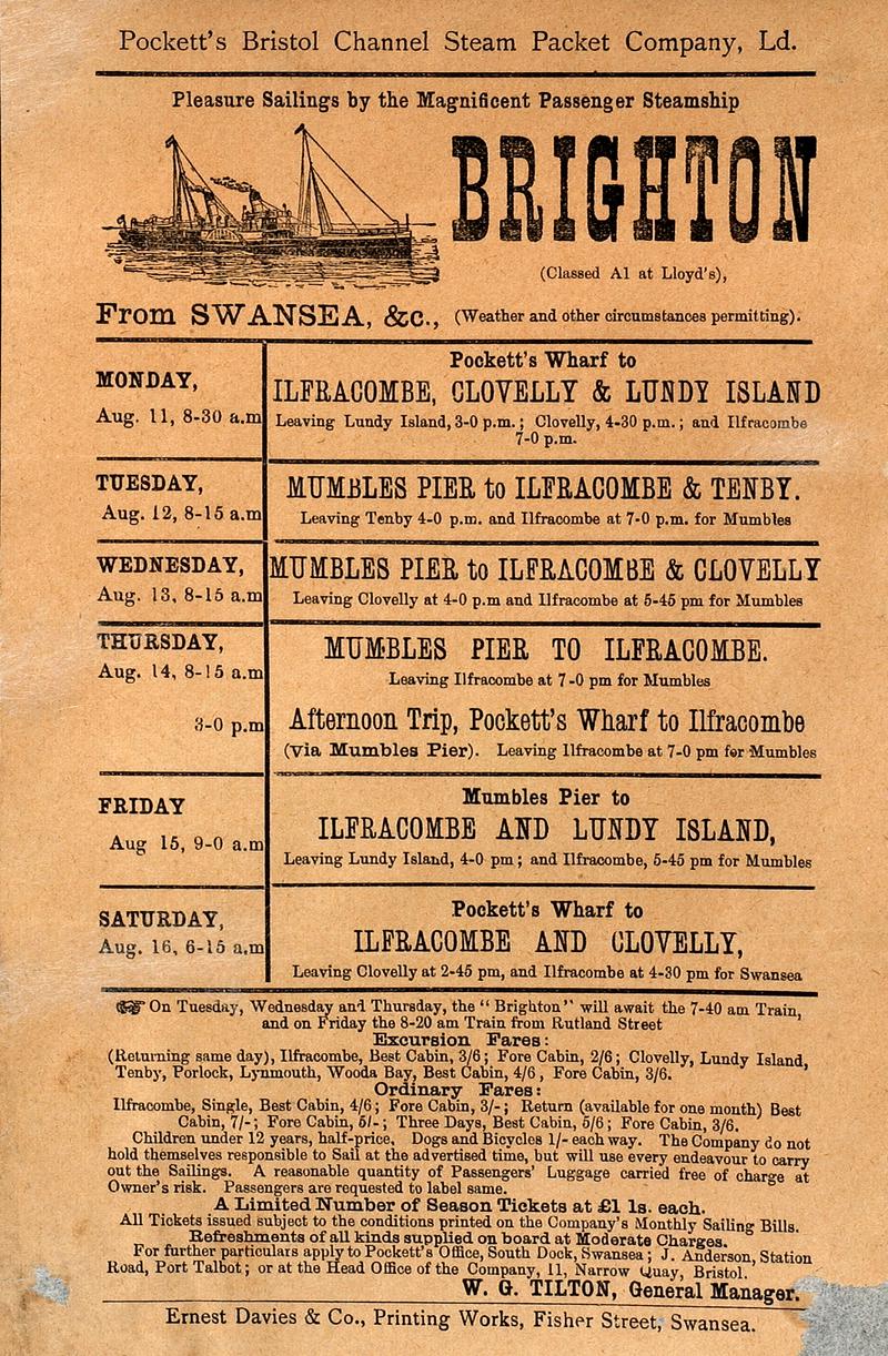 Pockett's Bristol Channel Steam Packet Co., h/bill