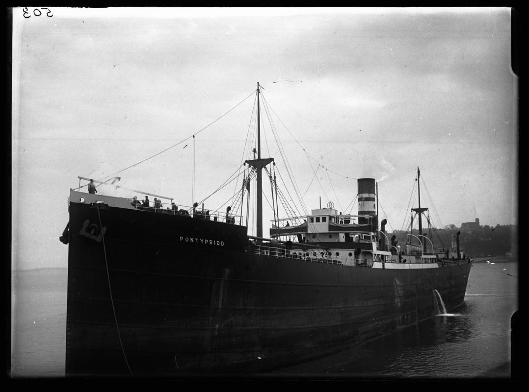 Bow view of S.S. PONTYPRIDD at Penarth Head, c.1936