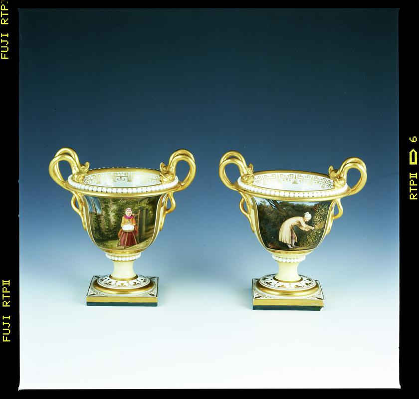 Pair of vases, figures from Cowper's The Task, c1810-13
