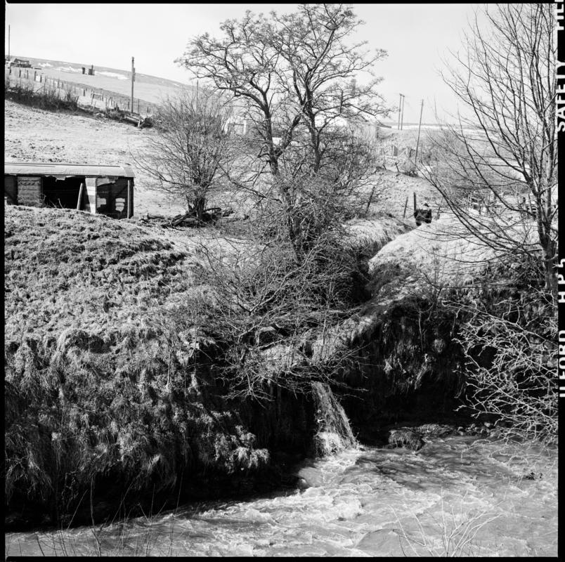 Black and white film negative showing the landscape surrounding the ?Engine Pit.