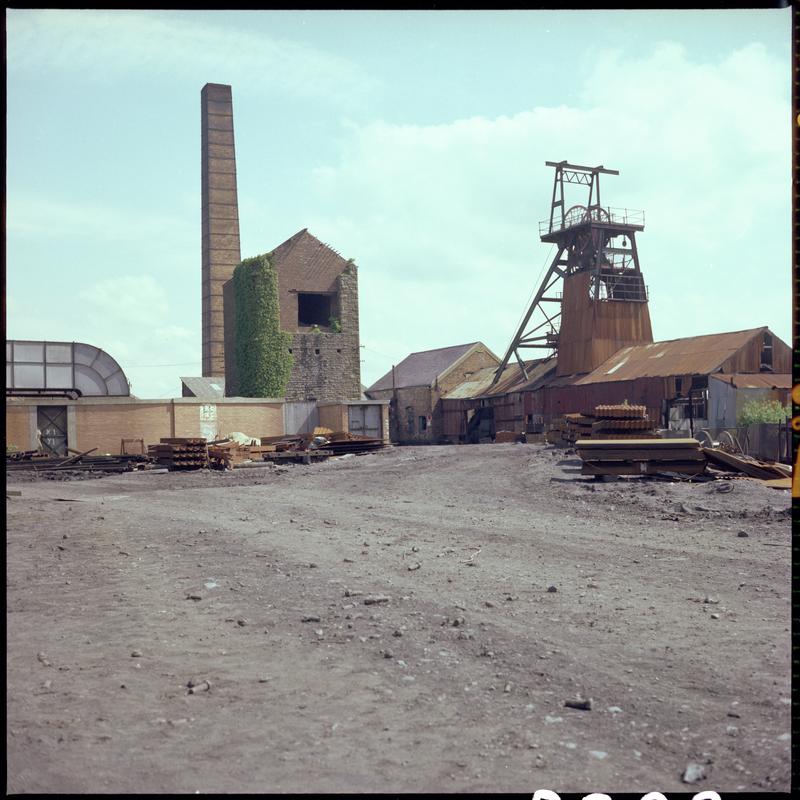 Colour film negative showing a surface view of Morlais Colliery 13 May 1981.  'Morlais 13/5/81' is transcribed from original negative bag.  Appears to be identical to 2009.3/1823.