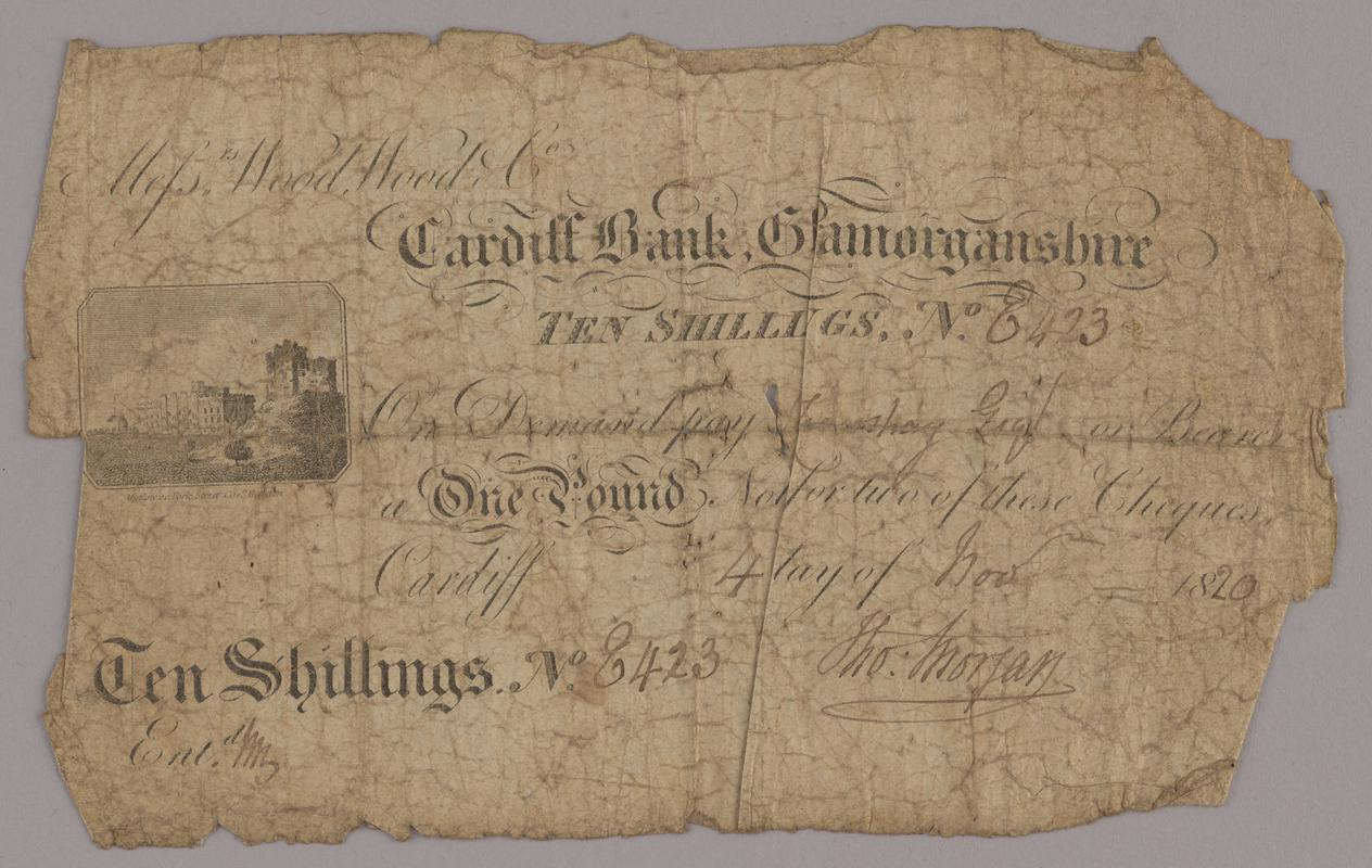 Cardiff Bank ten shillings bank note, 1820