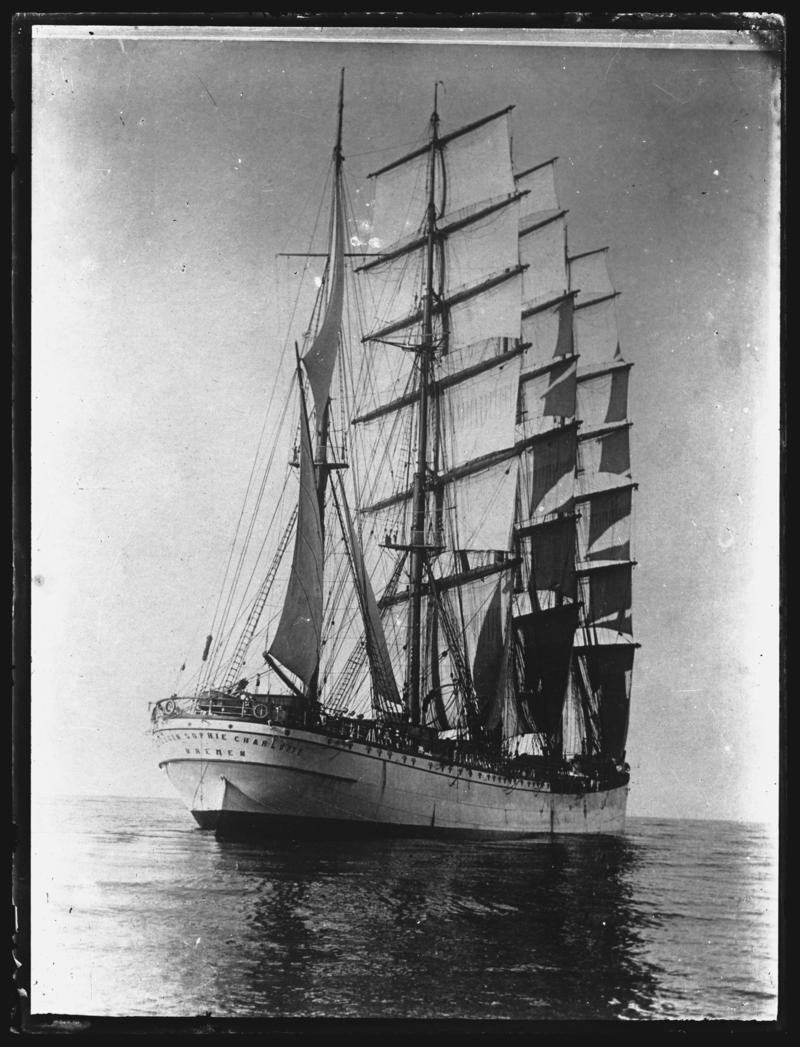 Stern view of the four-masted barque HERZOGIN SOPHIE CHARLOTTE of Bremen.